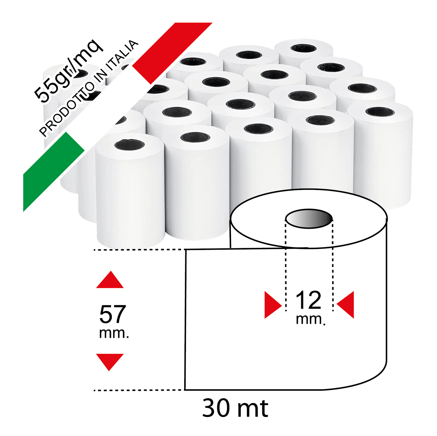Rotoli Termici per Registratore di Cassa 57x30 Ø12 – Omologati e di Alta Qualità €.0,31+iva